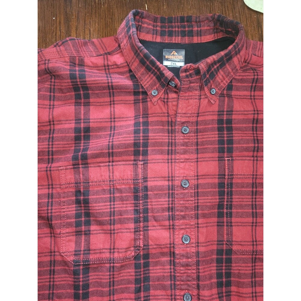 Ridgecut Toughwear Men's 2XL Heavyweight Plaid Flannel Shirt Red Black Workwear - Picture 3 of 9
